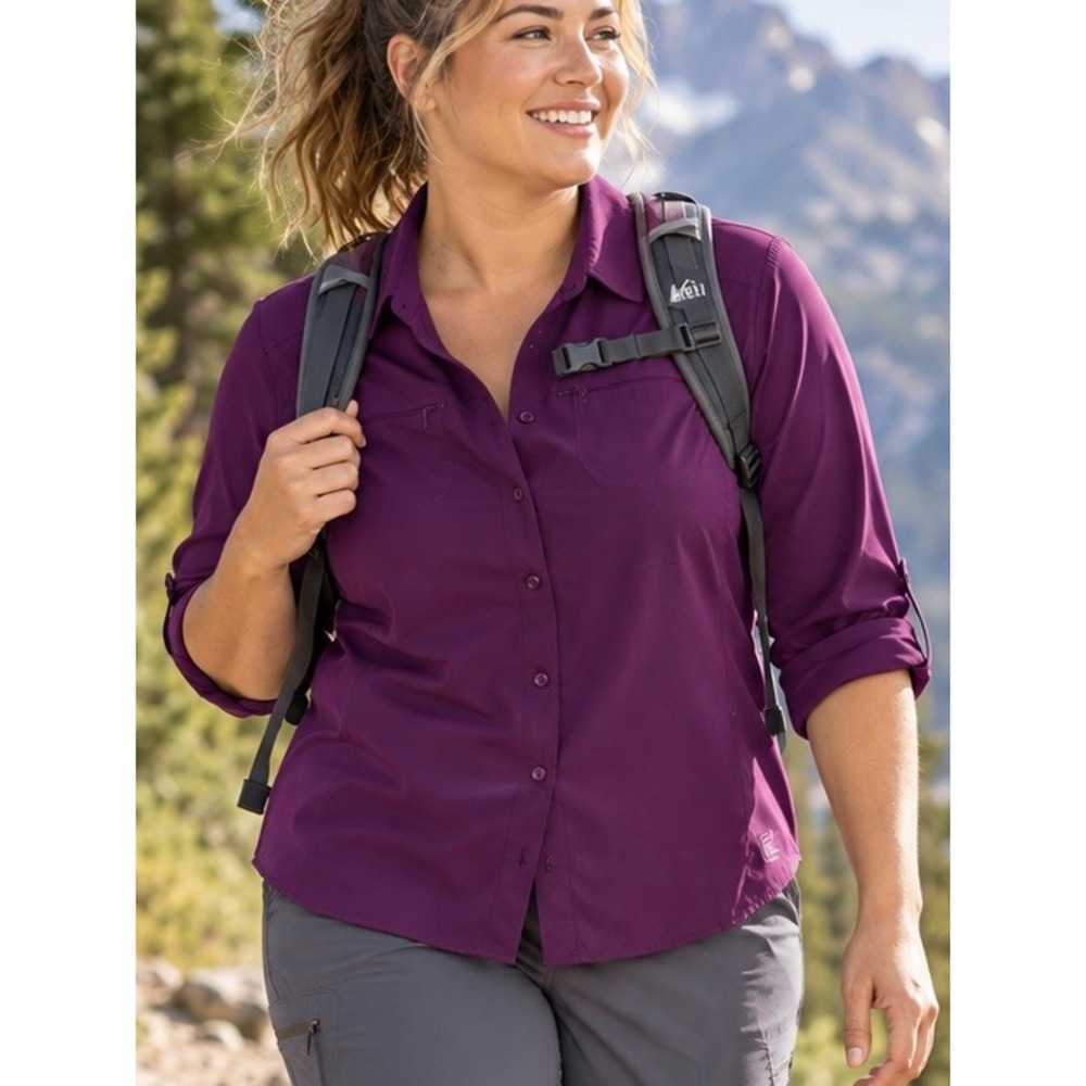 REI Purple Sahara Long Sleeve Button Up Shirt XL Hiking Outdoor Gorpcore